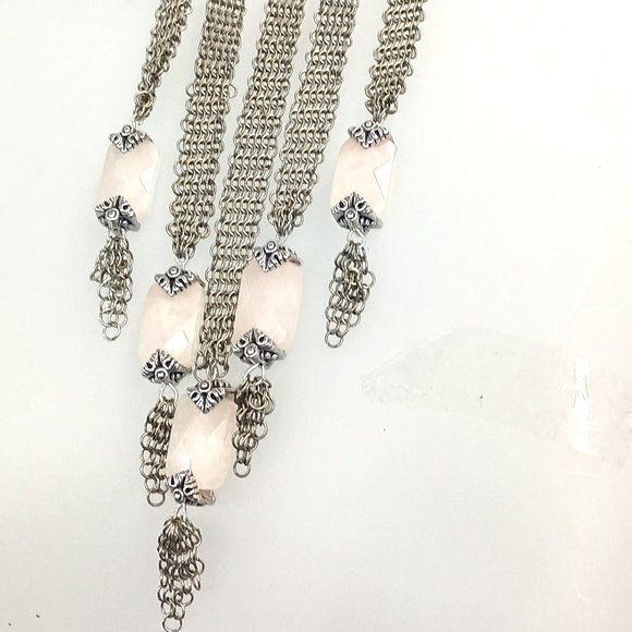 Ferrara Whiting and Davis Ring Mesh Choker with  5 Rose Quartz Pendants - Picture 5 of 5